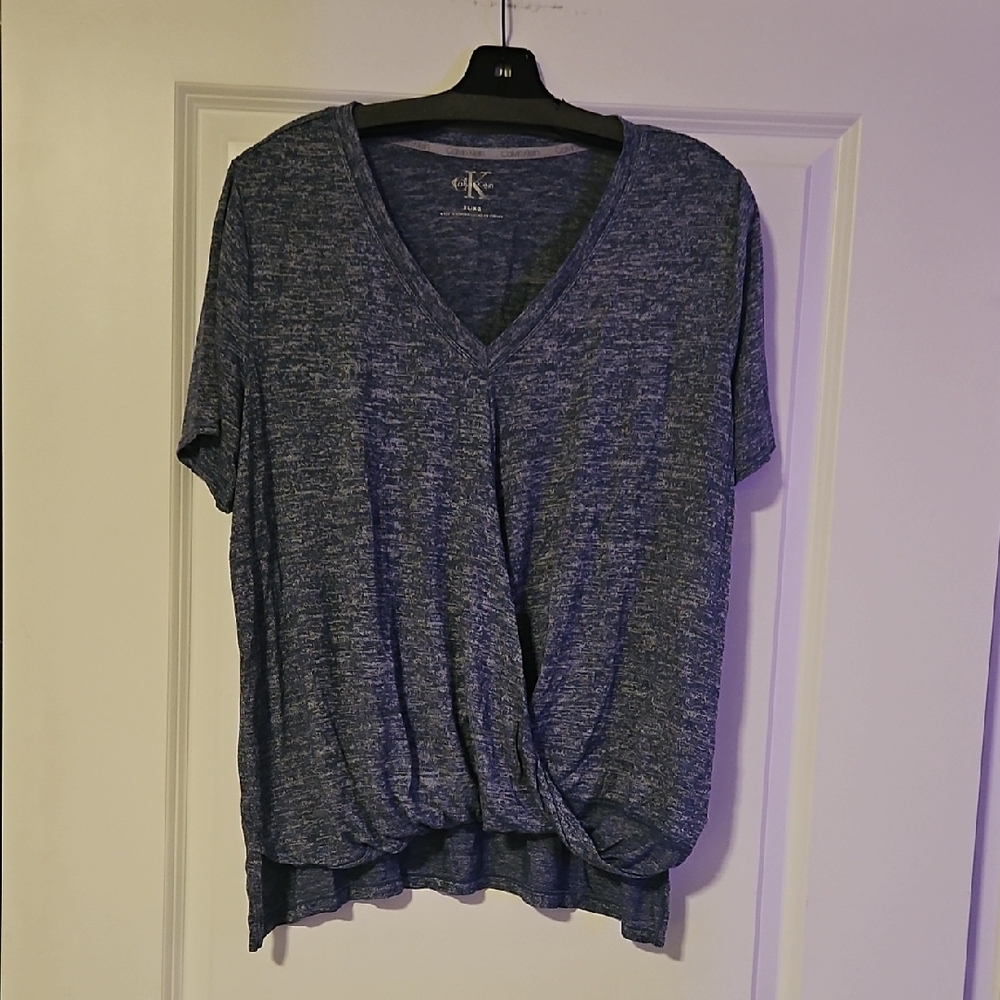 Calvin Klein Blue Heathered Knot-Front Tee
